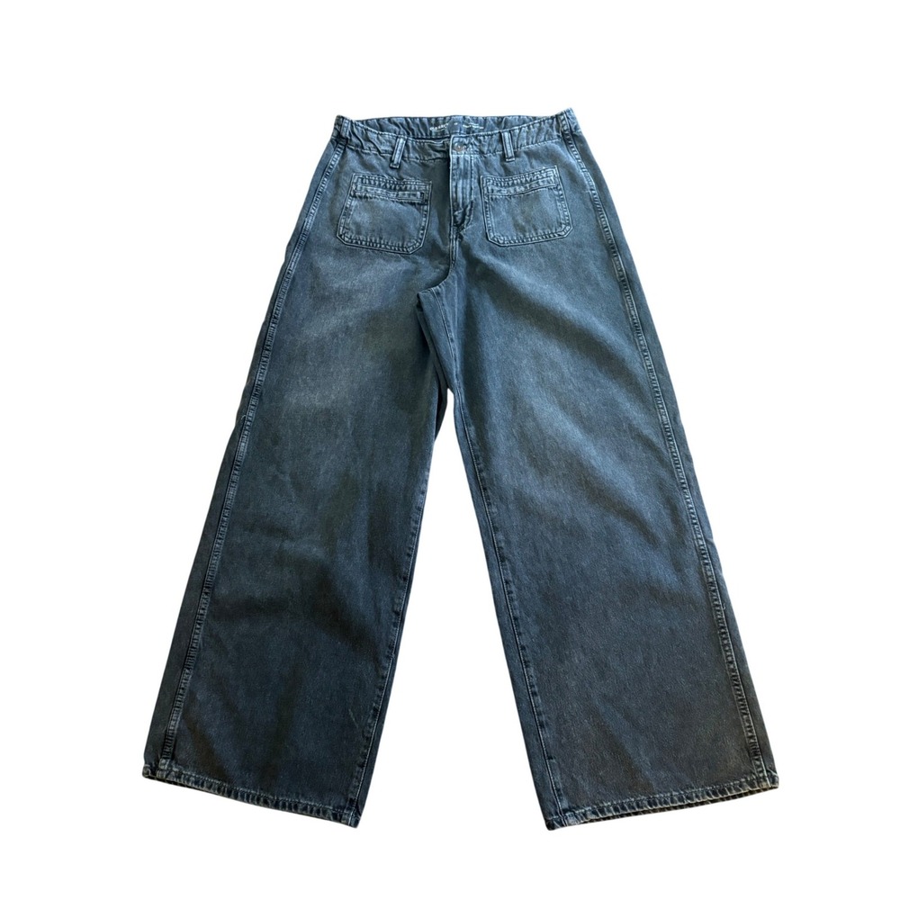 Old Navy‎ Drapey Denim High-Rise Baggy Wide Leg Jeans Washed Black Womens 12